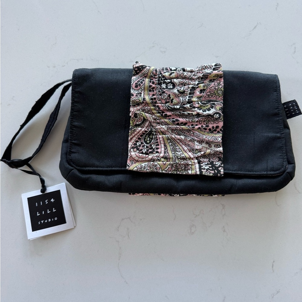 Lisa Lill Black and Pink Paisley Clutch/Wristlet with custom design *New